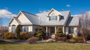 Suburban home with standing seam metal roof in New Jersey